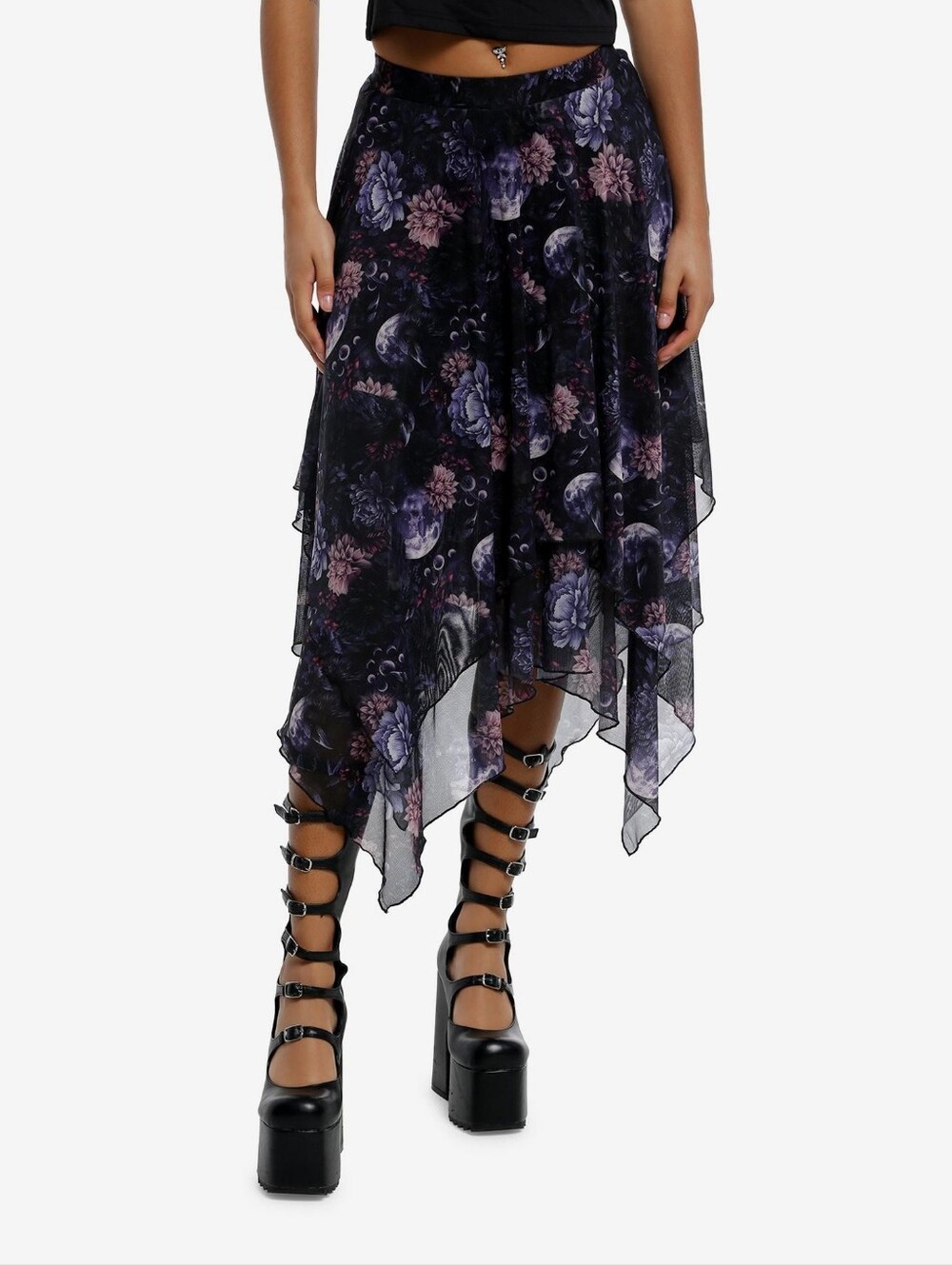 Cosmic Aura/Hot Topic Raven Dark Floral Midi Skirt